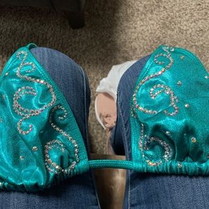 Teal jeweled studded bikini top